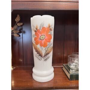Victorian Bristol Glass Vase Hand Painted Flowers Gold Accents